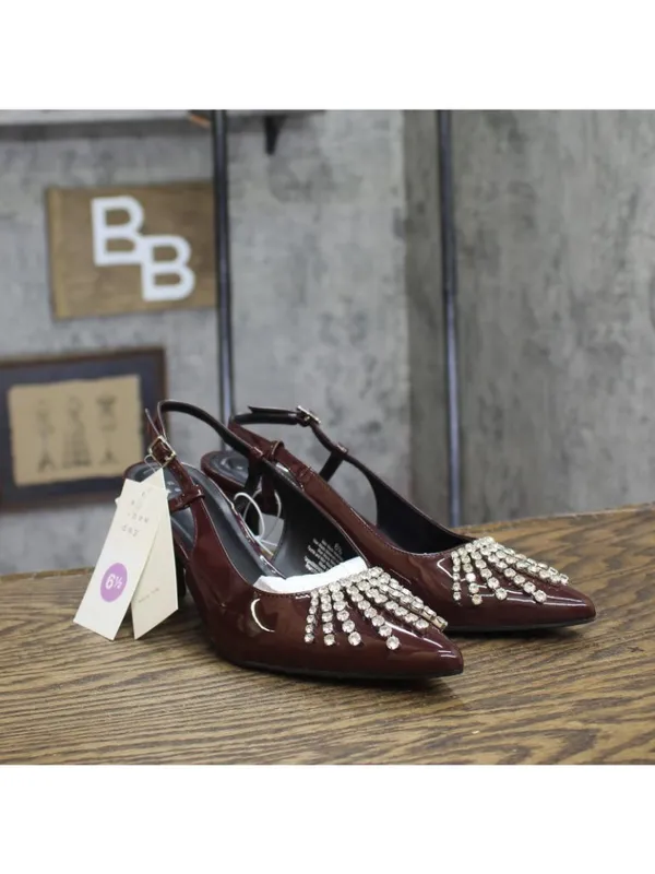 NWT A New Day Serafina Heels Rhinestone Strap Back 94661781 Burgundy Red 6.5M - Image 2