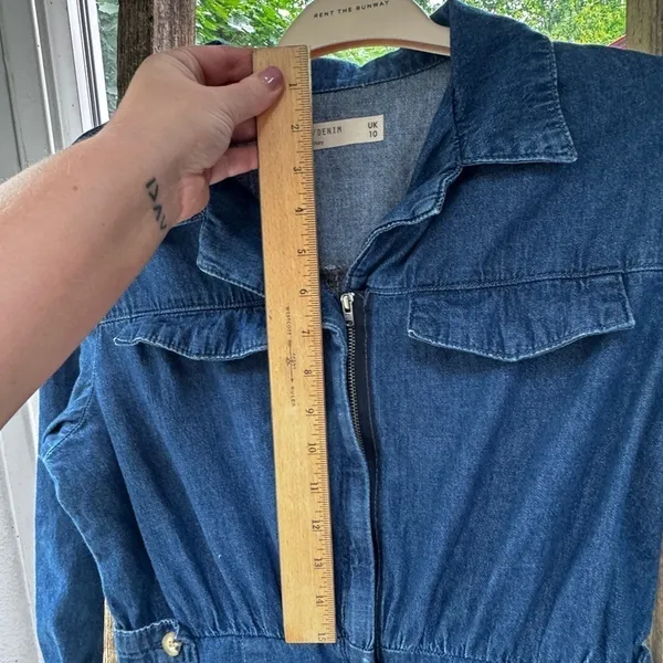 NWOT Rare ASOS Denim Jean Jumpsuit Romper with front zipper and button detail - Image 4