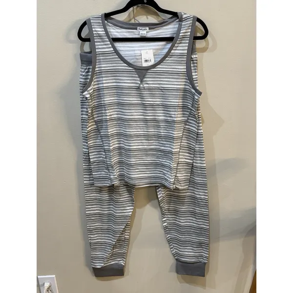Splendid Women's Tank Top Shirt‎ and Jogger Pant Pajama Set Size Medium Striped - Image 3