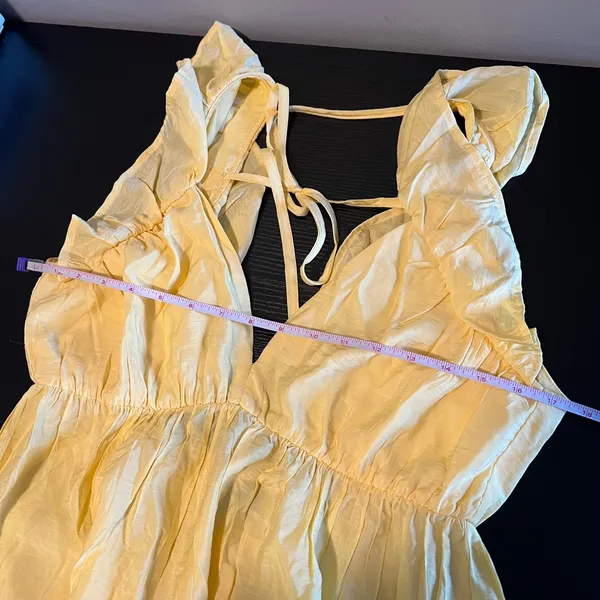 Vero Moda Josie SL Ankle Frill Dress Yellow Ruffle Cutout Maxi Pale Banana L NWT - Image 9