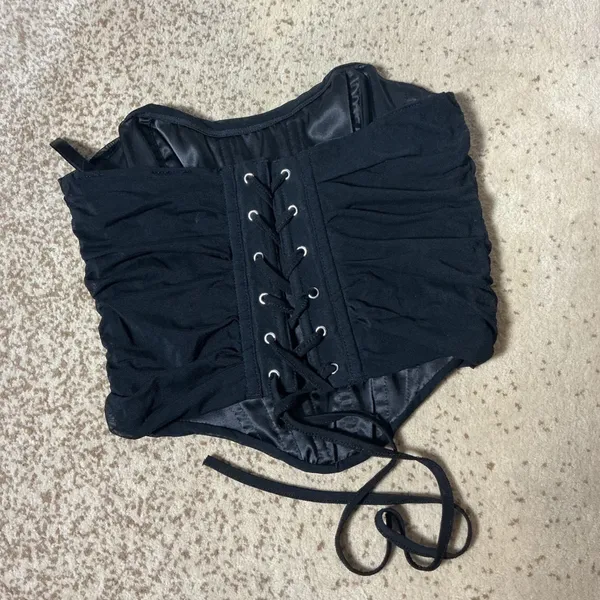 Renaissance Victorian‎ Ruched Mesh Lace Up Corset Belt Boned Waist Cincher XS - Image 3