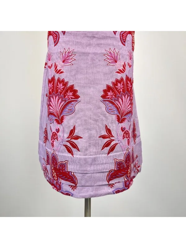 NWOT Linen Floral Tie Spaghetti Strap Pleated Layered Mini Dress Purple Size L - Image 4