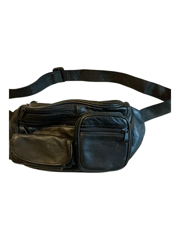 Vintage Genuine Black Leather Multi-Pocket Fanny Pack | Waist Bag & Crossbody - Image 2