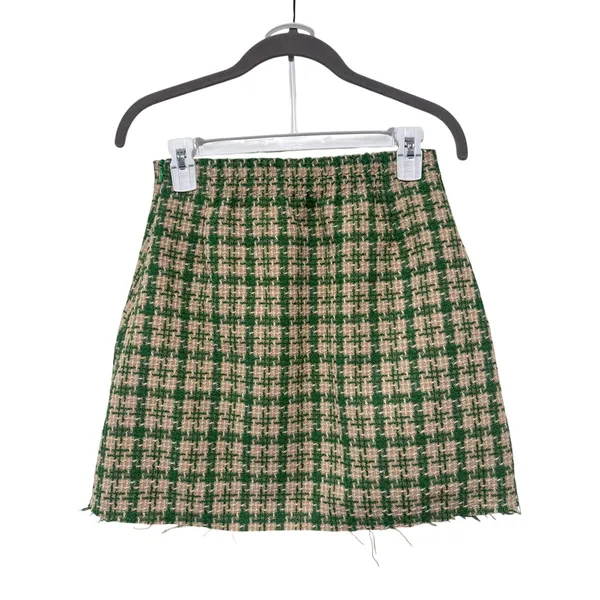 Princess Polly Green and Tan Tweed Mini Skirt US 4 - Image 6