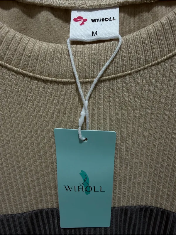 NWT color block long sleeved shirt neutral fall tones elevated basic medium Flaw Tan - Image 11