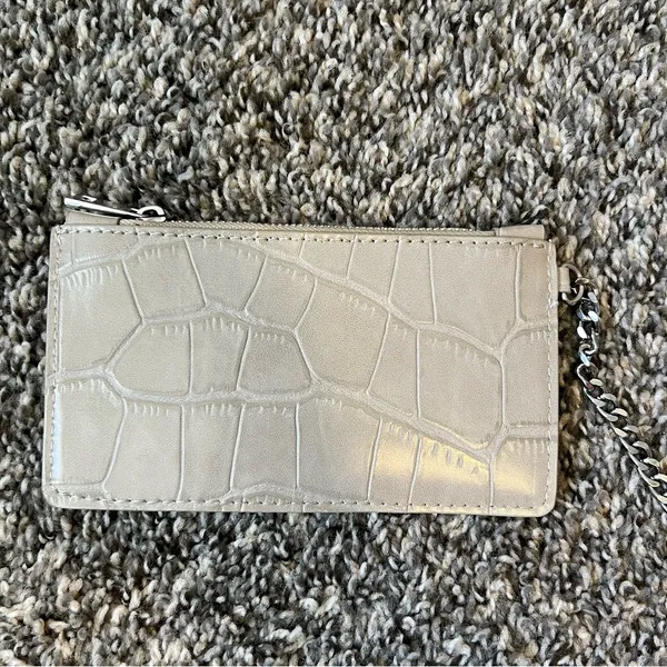 Zara Women’s Gray Croc‎ Like Texture Wallet With Silver Chain - Image 3