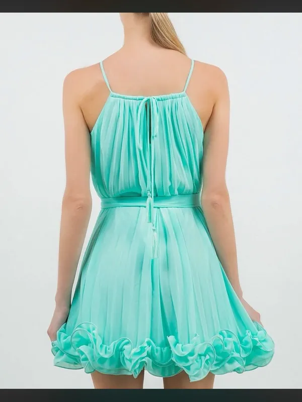 Miss Avenue Chiffon Allover Pleated Tie Waist Wired/Bubble Hem Mini Dress - Image 2