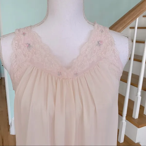 Vintage Shadowline Pink Lace Embroidered Nightie Nightgown S - Image 2