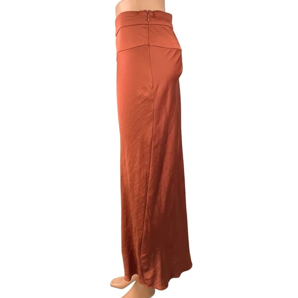 Free People Rust Orange Silk Satin Zipper Straight A-Line Maxi Slip Skirt Size 6 - Image 2