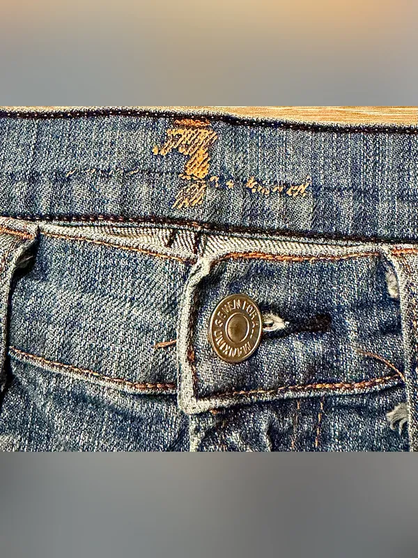 7 For All Mankind Medium Wash Flare Jeans 26 Stretch Denim Y2K USA - Image 4