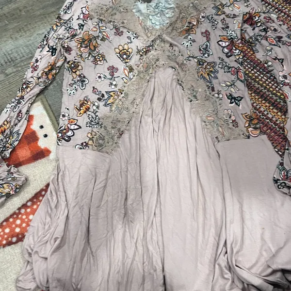 Gypsies & Moondust Pink Retro Floral‎ Lace Peek A Boo Flowy Mini Dress L - Image 8