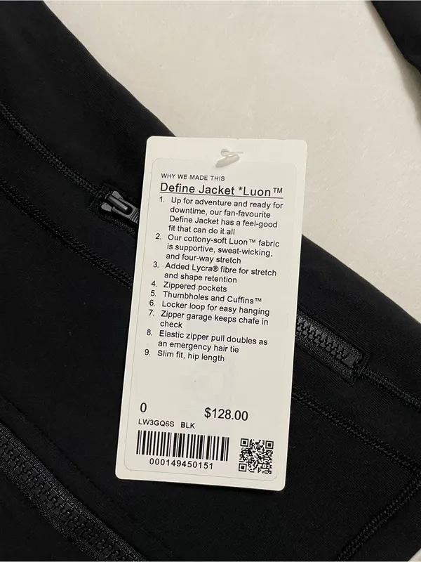 Lululemon NWT Define Jacket Luon Size 0 Black Full zip up - Image 9