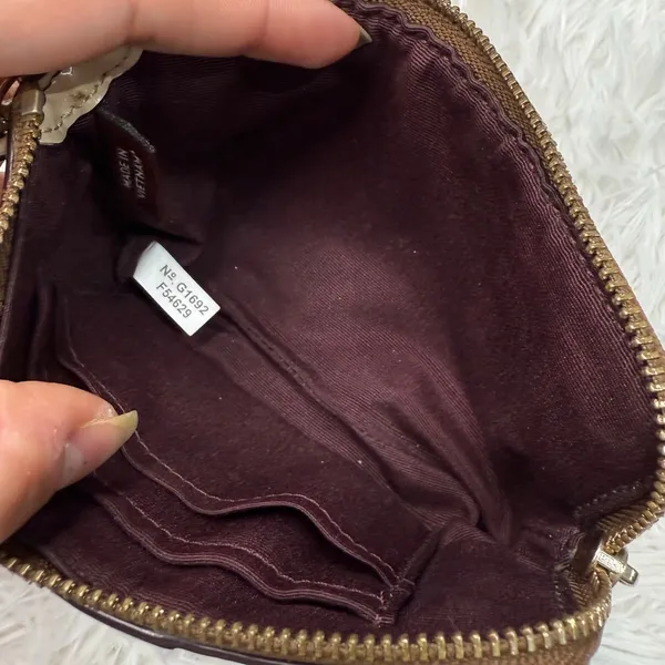 COACH Brown Gold Signature Coat Canvas Wristlet - Image 5