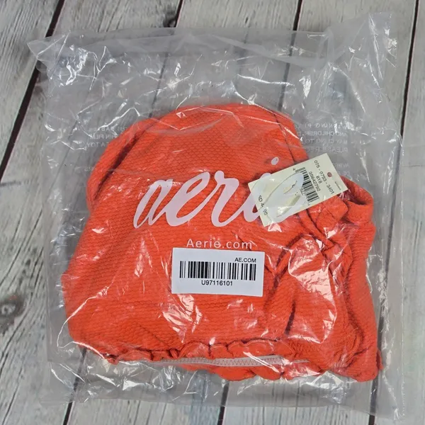 Aerie Orange Textured Lettuce‎ Hem Scoop Bikini Swim Top Crop Bra L - Image 10