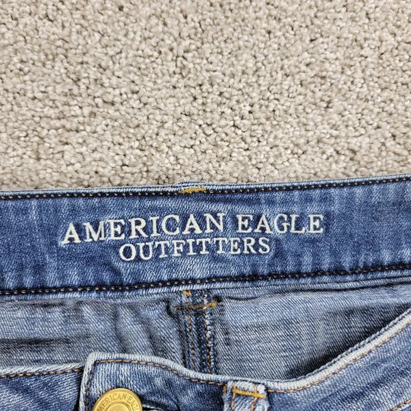 American Eagle Women Cutoff Jean Micro Shorts 4 Blue Denim Floral Embroidery - Image 10
