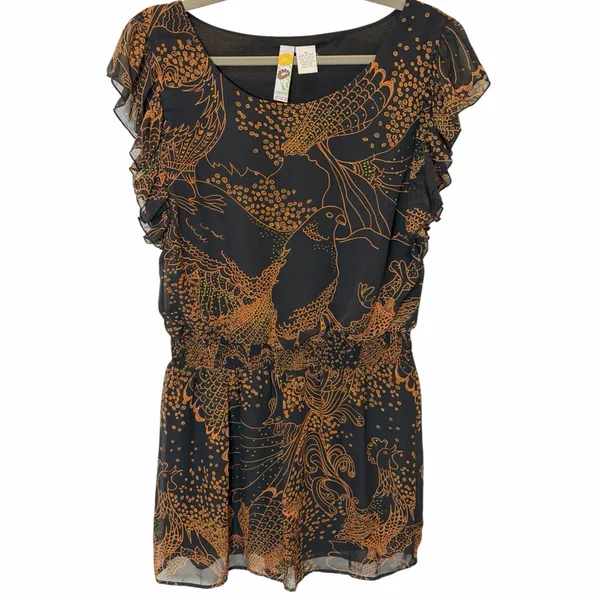 Whimsical Noir Mimi Chica Bird & Ruffle Boho Romper Earthy Hippie Festival M - Image 4
