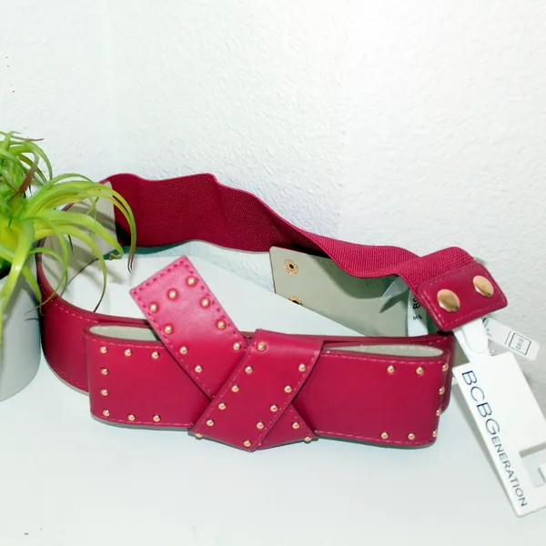 BCBGeneration NWT Wide Studded Bow Belt Red - Image 6