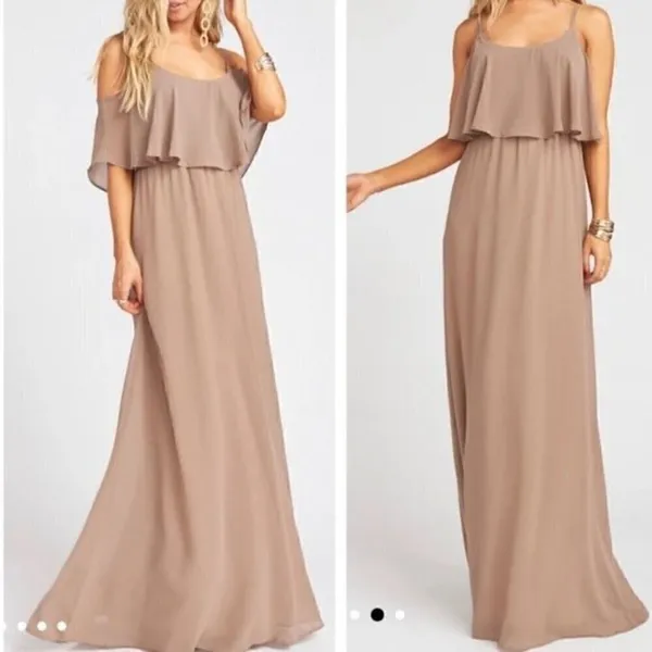 SMYM Caitlin Ruffle Maxi Dress in Dune Chiffon - Image 2