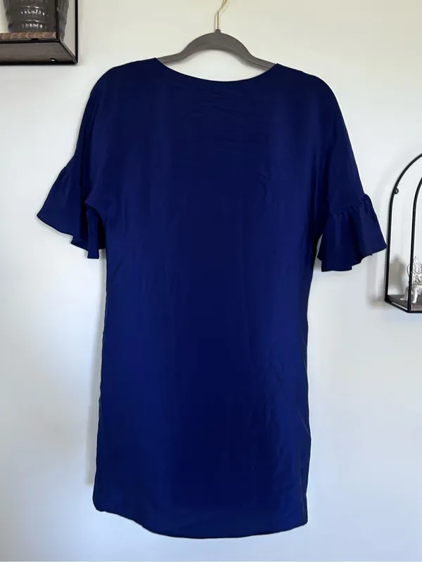 Amanda Uprichard 100% Silk Blue Short Flutter Sleeve Mini Dress Size Small - Image 2