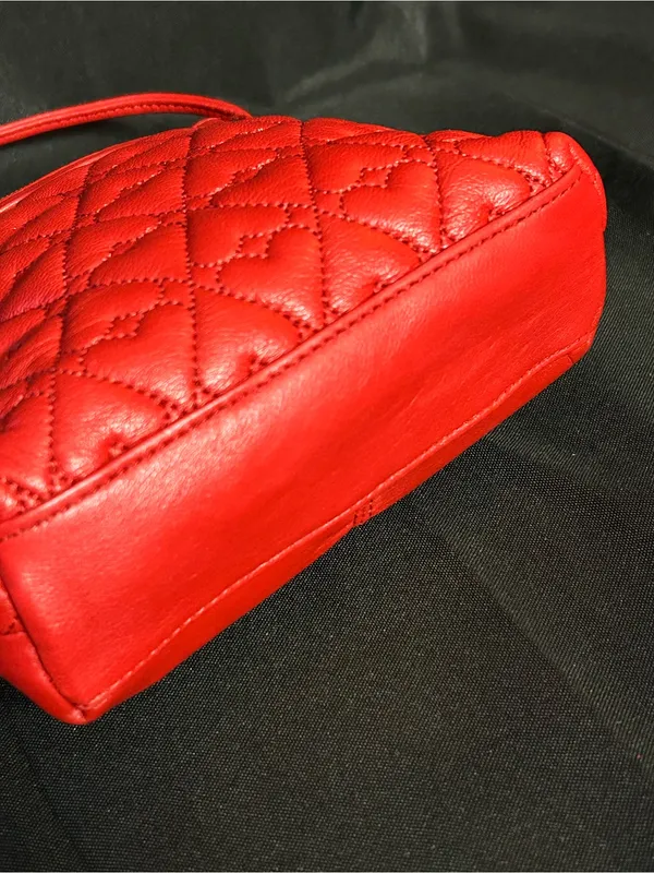 Stone Mountain Red Quilted Crossbody Bag with Heart Charm - Image 7