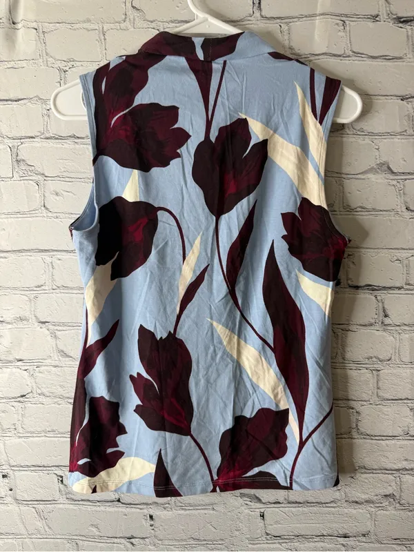 Ann Taylor Sleeveless V-Neck Floral Top - Light Blue & Burgundy medium - Image 3