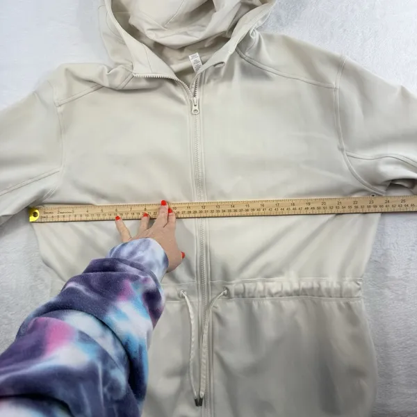Lululemon Sz 14‎ Softstreme Cinch Waist Jacket Full Zip White Opal Bone Hooded - Image 10