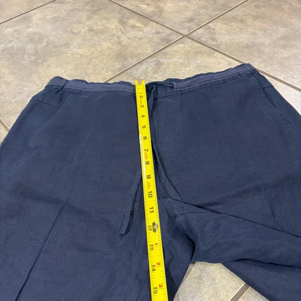 Orvis Wide Leg 100% Linen Solid Navy Drawstring Cropped Pant Large Beach Resort - Image 12