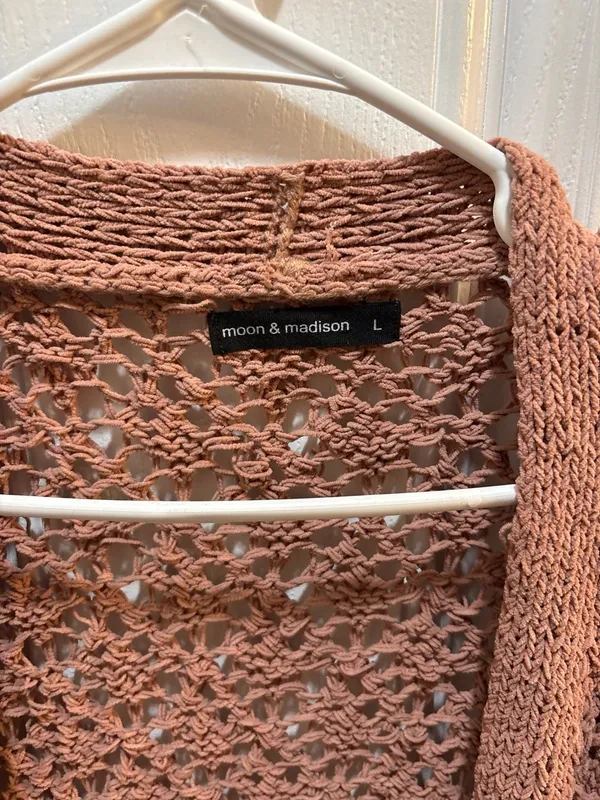 Moon & Madison Mauve Open Front Pointelle Knit Cardigan Sweater - Image 2