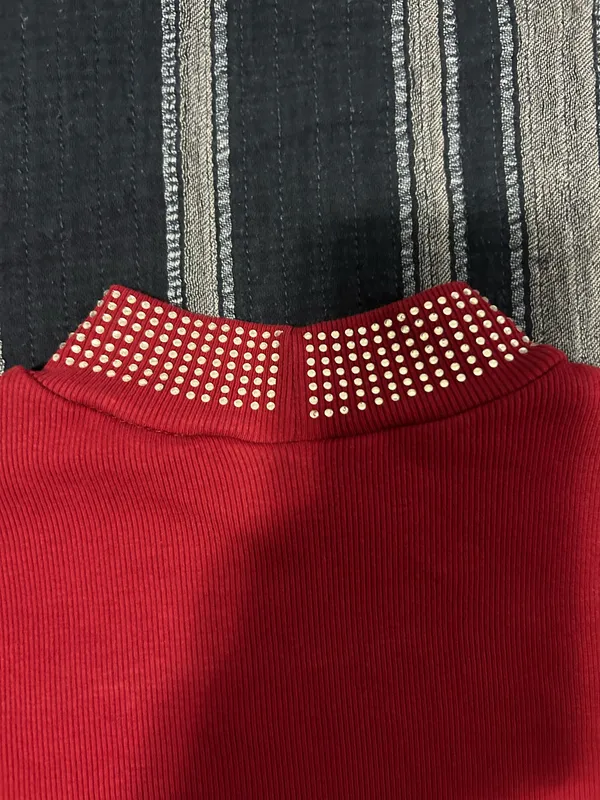 GUESS Red Rhinestone Mock Neck Top - Size S - Image 3