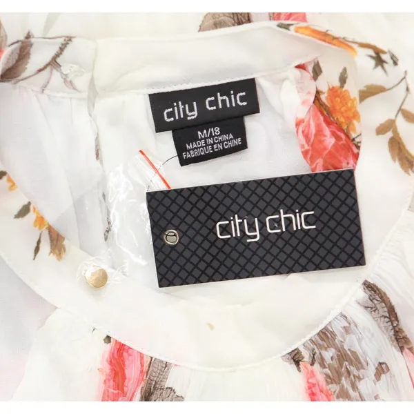 NWT City Chic Hi-Low Sleeveless Pleated Tunic Top Ivory Floral Crush White 18W - Image 6