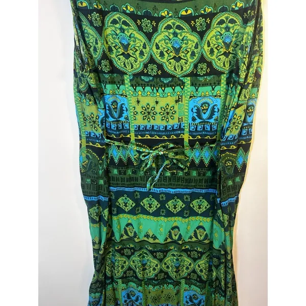R&K Originals Size 18 Green Blue Black Geometric Scoop Neck Rayon Maxi Side Slit - Image 13