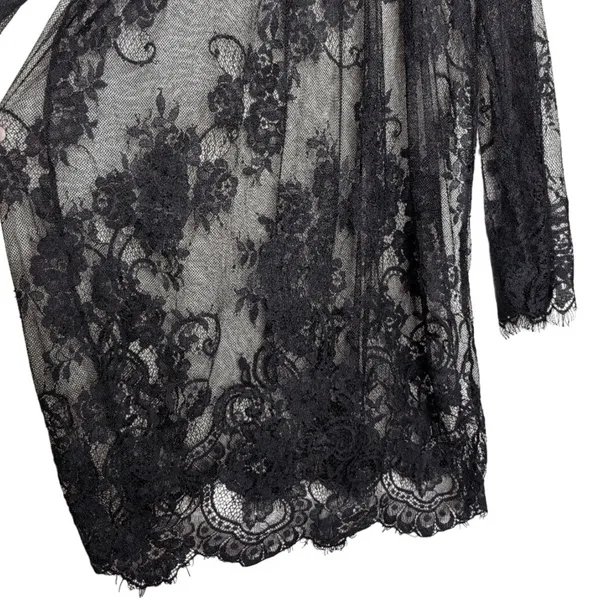 Black Floral Sheer Lace Mini Dress Coverup S Resort Witchy Whimsigoth Romantic‎ - Image 15