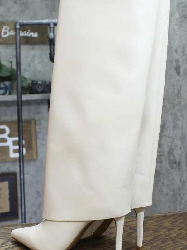 NWT INC International Concepts Cuff Pointed-Toe Dress Boots White Smooth 5M - Image 4