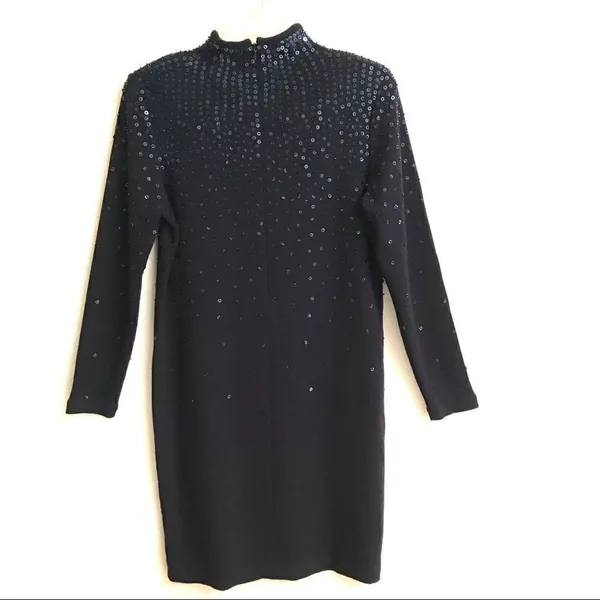 Dana Buckman long sleeve turtleneck wool sequin sweater dress M‎ - Image 4