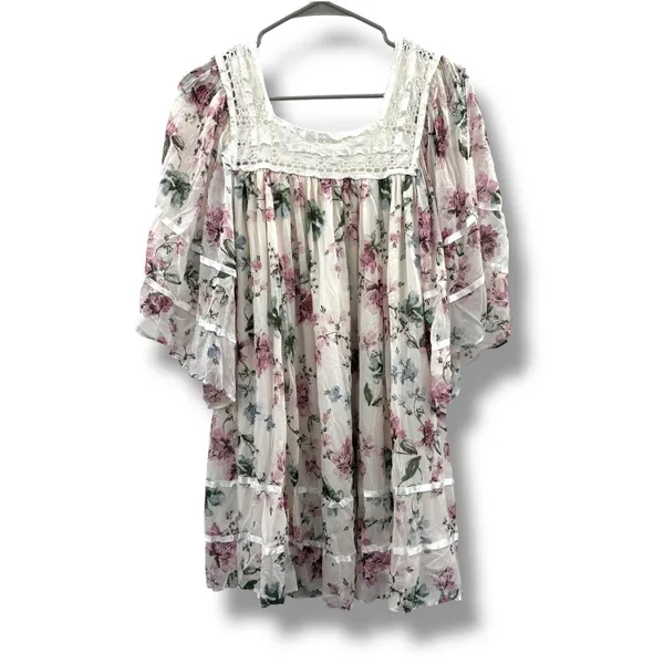 Olivaceous Floral Lace Babydoll Dress Women's Small Pink White Boho Cottage‎ - Image 2