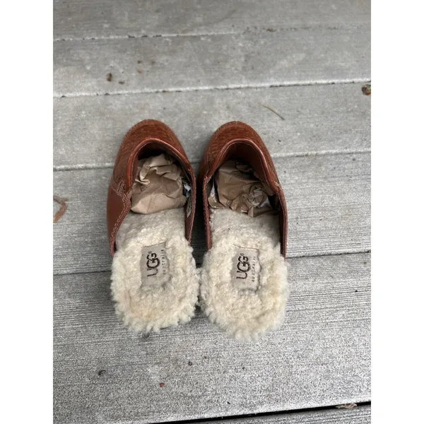 UGG‎ Australia 5564 Woven Leather Shearling Lined Heeled Mules Brown Womens 8.5 - Image 5