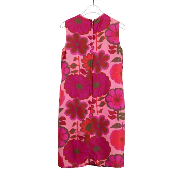 Musette 1960s Vintage Pink Floral High Neck Sleeveless Mini Dress XS Retro Mod - Image 3