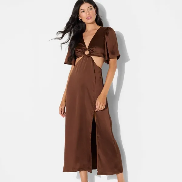 ✨Wild Fable Women’s Flutter Sleeve Satin Cape Maxi Brown Sz Large Dress✨ - Image 2