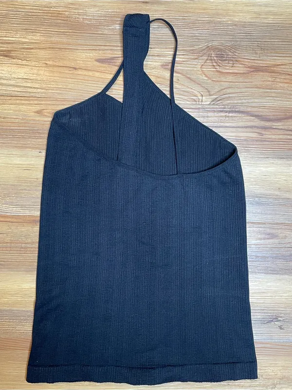 Free People Intimately Free Black One Shoulder Tank Top Cutout Medium Y2K Ribbed - Image 4