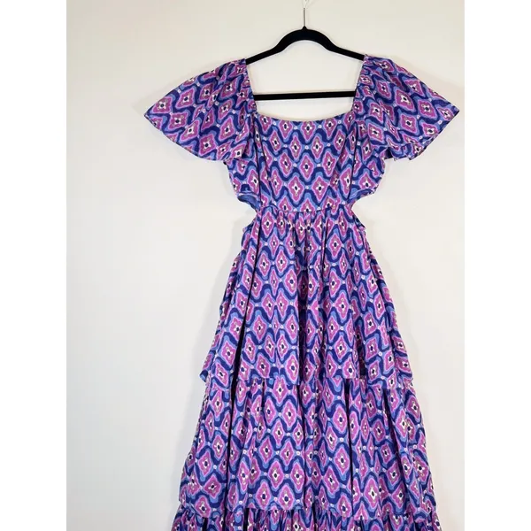Banjanan Dress Purple Bonnie Maxi Floral Layered Cutout Fit Flare Boho Small - Image 6