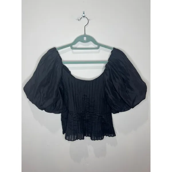 Banana Republic Kali Puff Sleeve Blouse Black Sz‎ 4 NWT - Image 2