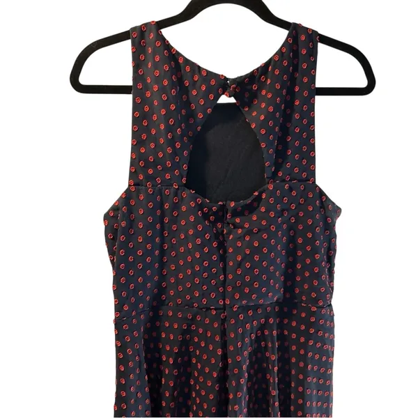 Eva Franco Womens 14‎ Polka Dot Ruffle Fit & Flare Dress Navy Red Keyhole Back - Image 7