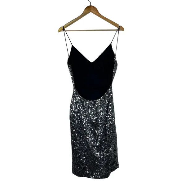 Womens Silver Sequin Bodycon Mini Dress Backless Glam Cocktail Birthday Size M - Image 4