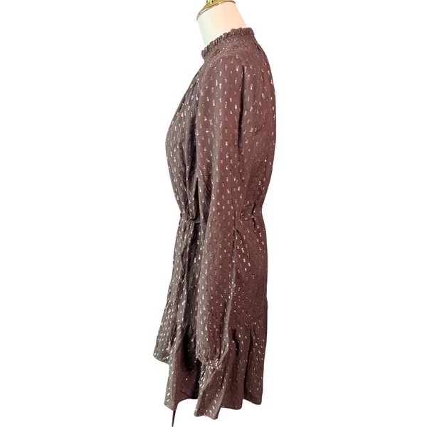 Gap Womens Brown Metallic Clip Dot Smocked High Neck Tiered Mini Dress Small NEW - Image 5