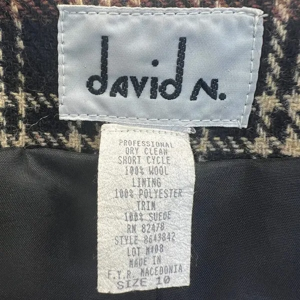 David N. Blazer Vintage Wool Plaid‎ Suede Trim Jacket Brown Black 10 Academia - Image 2