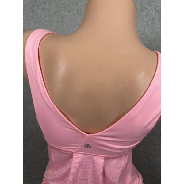 Lululemon Hustle and Bustle Tank Top Womens‎ Size 4 Pink Stripe V-Neck Workout - Image 4
