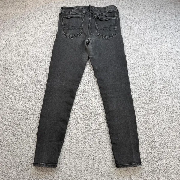 American Eagle Black Skinny Jeans Womens 8 Stretch Jegging Faded Wash High Rise - Image 2