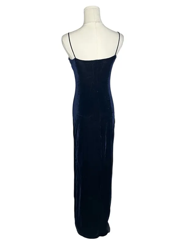 90s Vintage Roberta Navy Blue Velvet Silver Embroidered Evening Gown Whimsigoth - Image 2