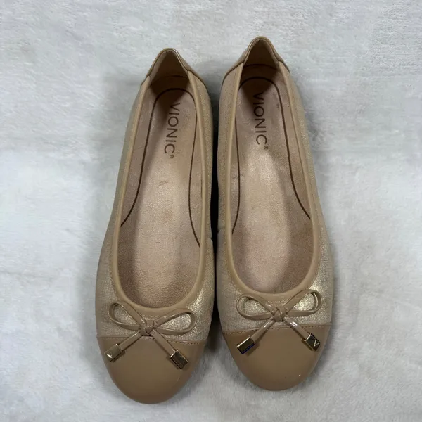 Vionic Minna Met Nude Gold Metallic Patent Leather Ballet Flats Womens 7.5 - Image 3