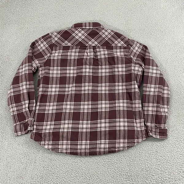 Carhartt Fleece Lined Flannel Shirt Women L Maroon Workwear‎ Button Shacket - Image 6